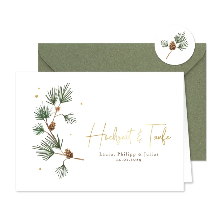 Traufe-Einladung Winterhochzeit Tannenzweige