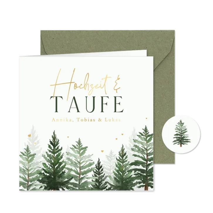 Traufe-Einladungskarte Tannenbäume Winter