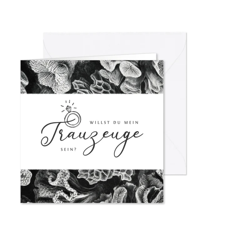 Trauzeuge fragen Karte Unterwasserwelt schwarz weiß