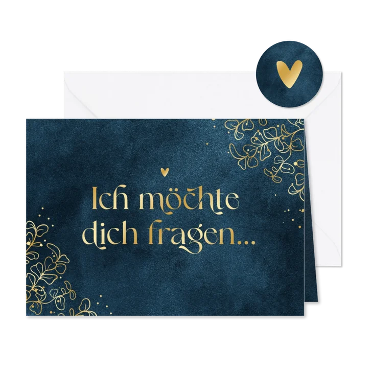 Trauzuegen-Karte Goldblätter & Herzen