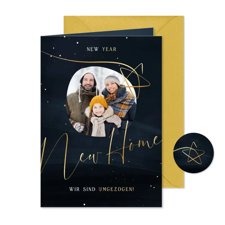 Umzugs-Weihnachtskarte 'New Home' mit Foto