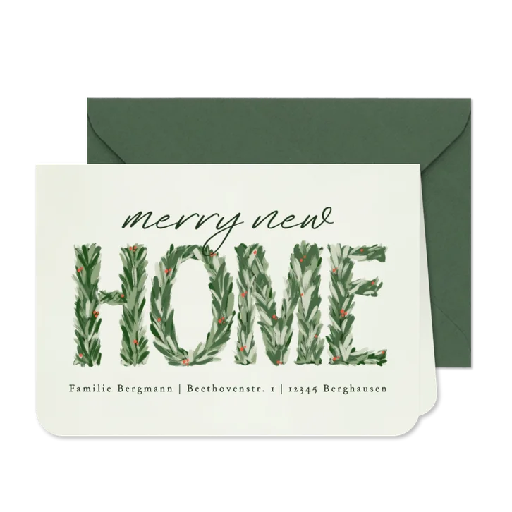 Umzugskarte Tannenzweige Weihnachten 'Happy New Home' grün