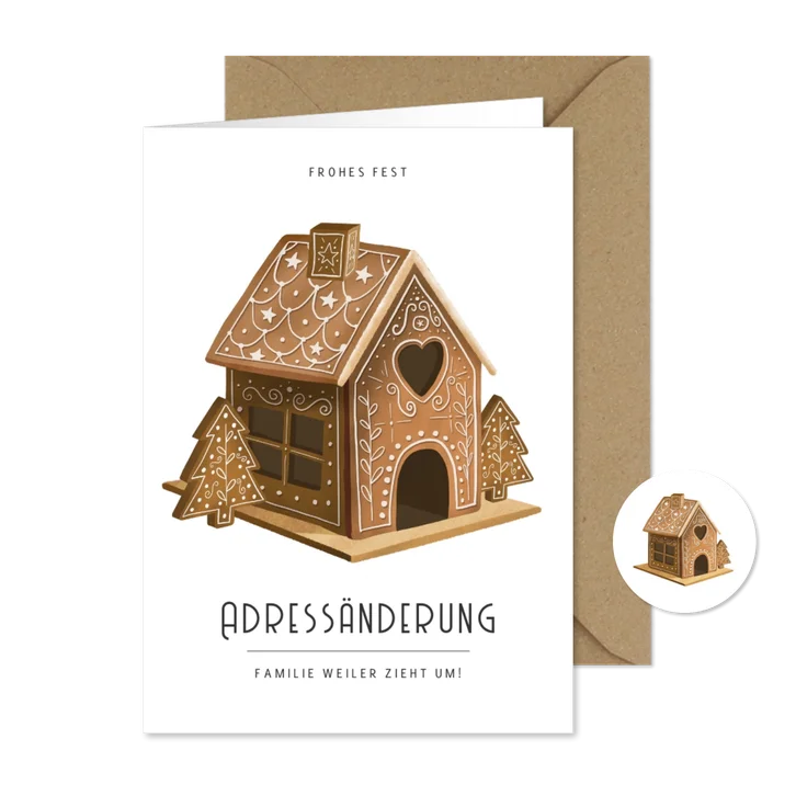 Umzugskarte Weihnachten Lebkuchenhaus