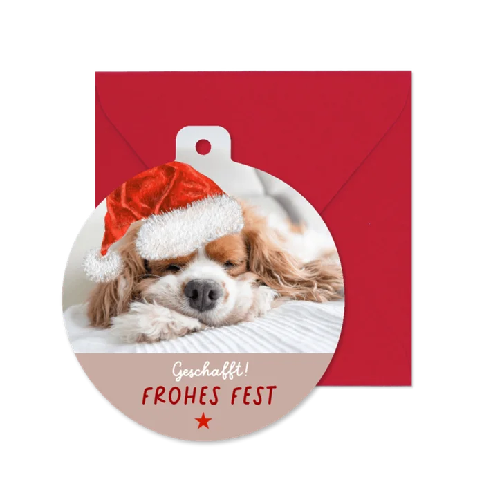 Umzugskarte Weihnachten lustiger Hund mit Weihnachtsmütze