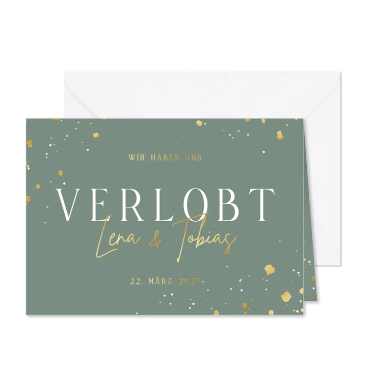 Verlobungskarte Goldtupfen