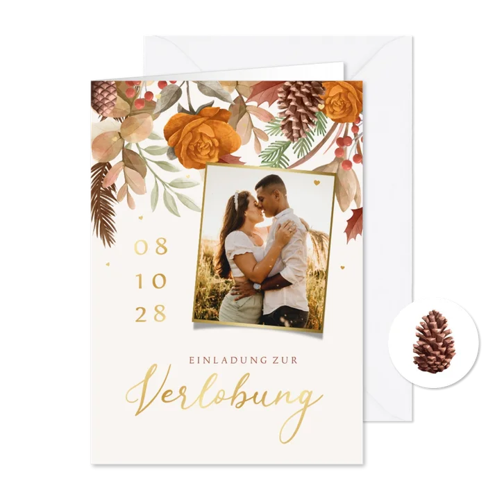 Verlobungskarte Herbststimmung mit Gold