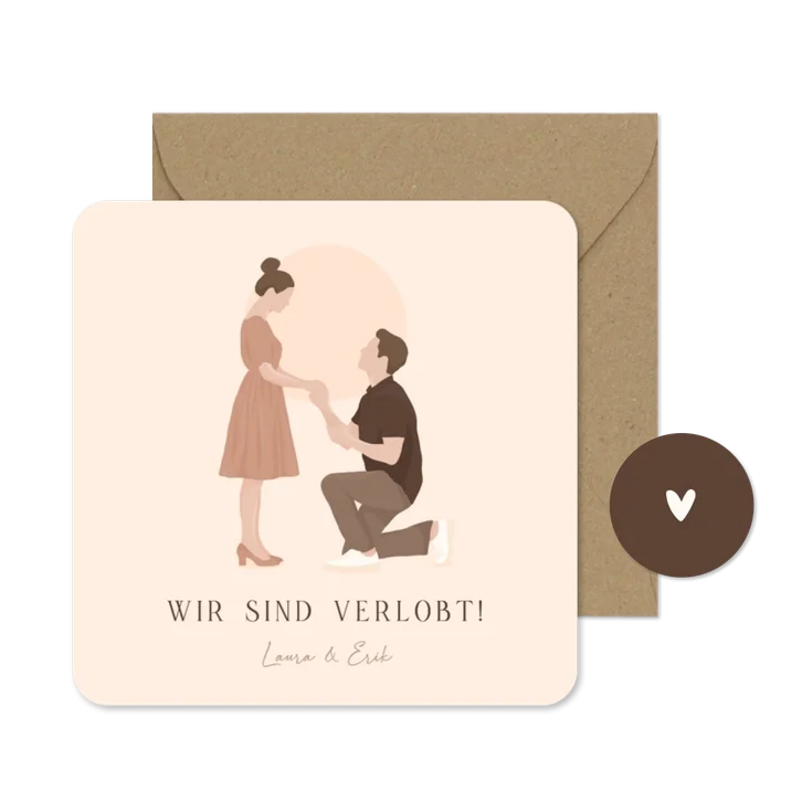 Verlobungskarte illustriertes Paar Heiratsantrag