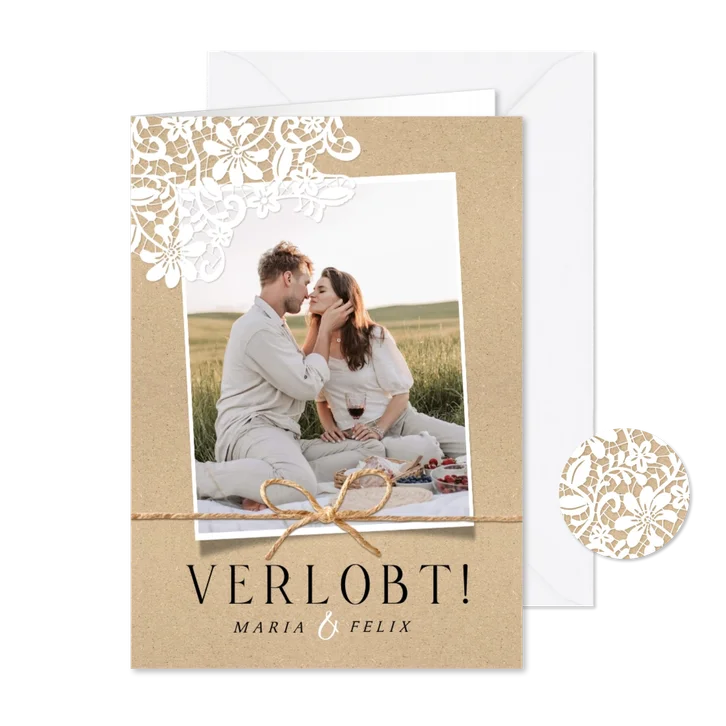 Verlobungskarte Spitze romantisch Kraftpapierlook