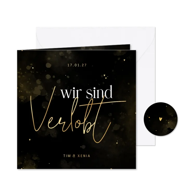 Verlobungskarte 'Wir sind verlobt' schwarz-gold