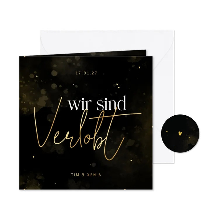 Verlobungskarte 'Wir sind verlobt' schwarz-gold