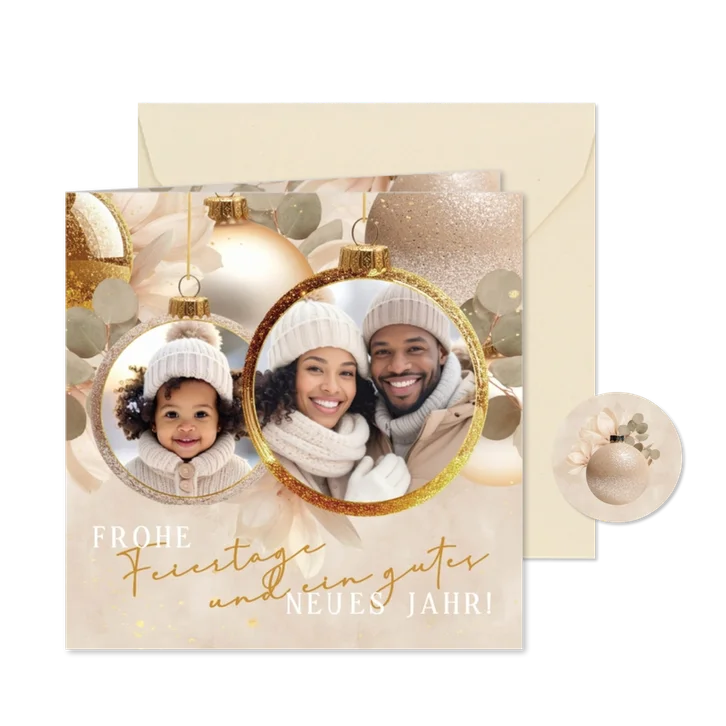 Wehnachtskugeln Glitzer mit Fotos gold beige
