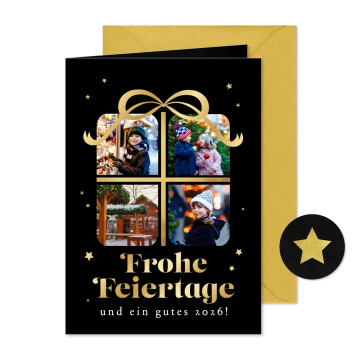 Weihnachtliche Fotocollage-Karte 4 Fotos im Geschenk