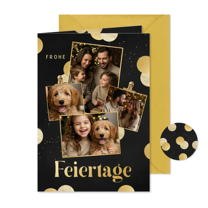 Weihnachts-Fotocollage für 4 Fotos goldenem Konfetti