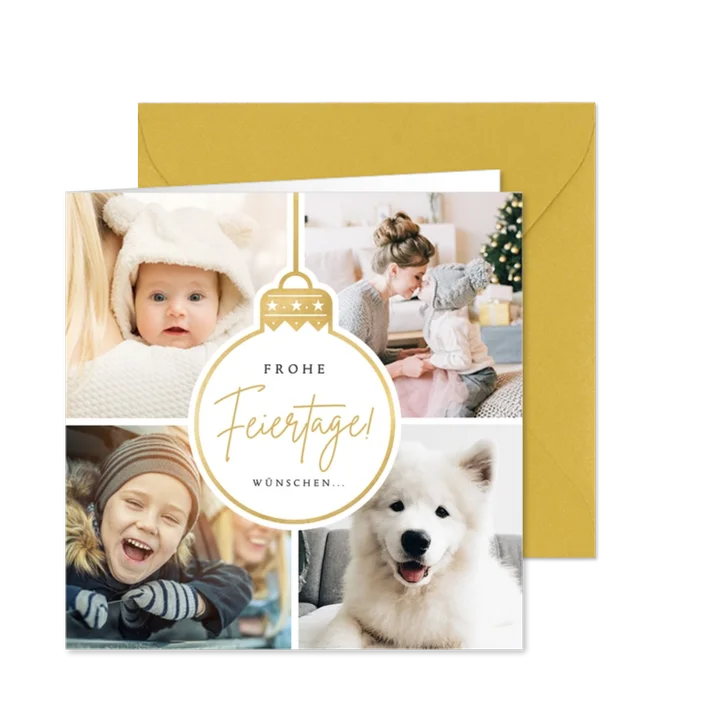 Weihnachts-Fotokarte vier Fotos & Weihnachtskugel