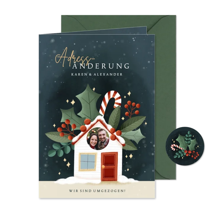 Weihnachts-Umzugskarte Haus mit Fenster