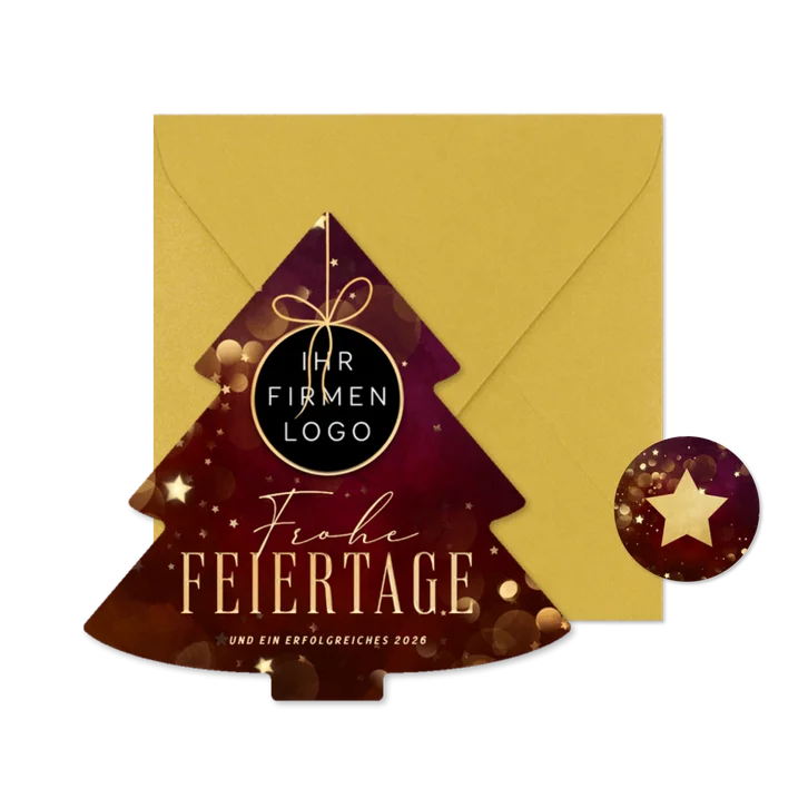 Weihnachtsbaumkarte dunkelrot mit Logo 