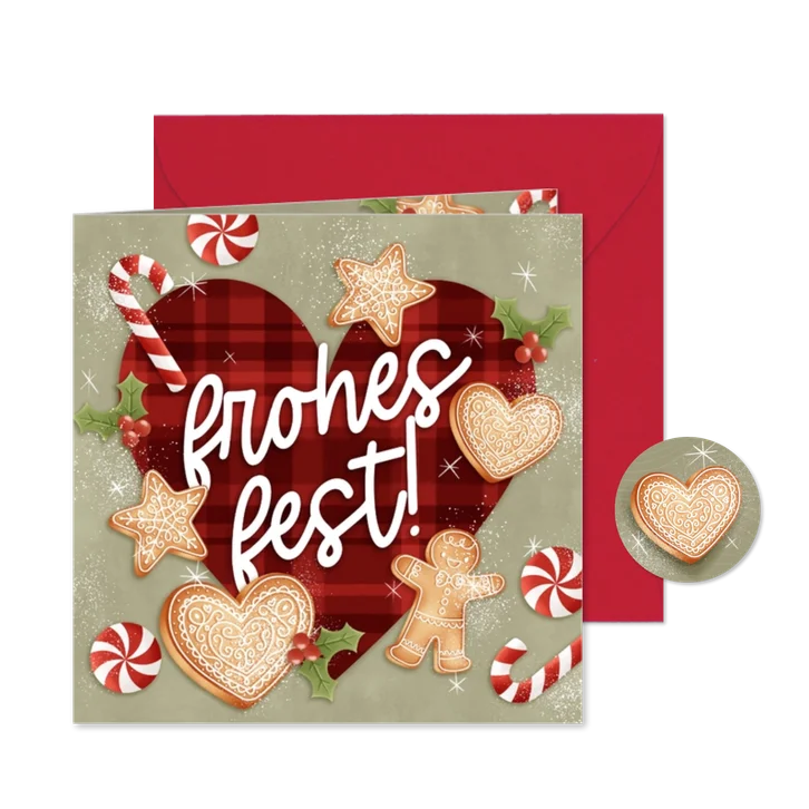 Weihnachtsgrußkarte Herz & Plätzchen Vintage