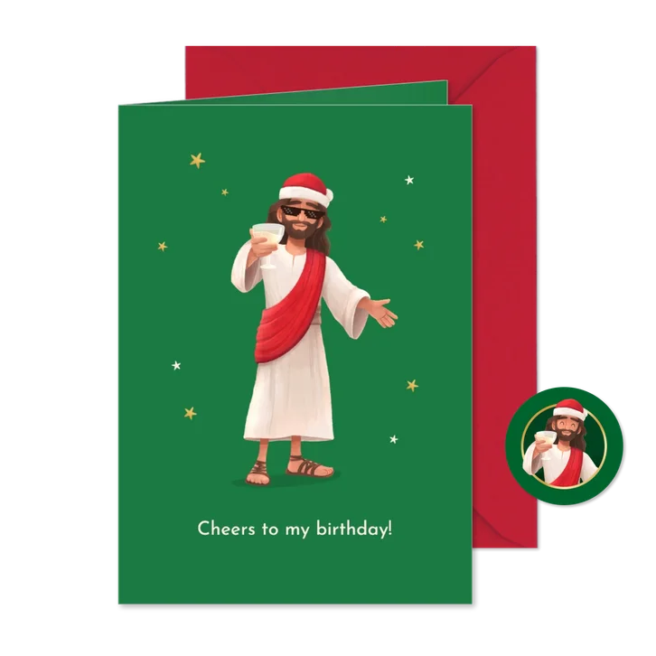 Weihnachtsgrußkarte Jesus 'Cheers to my Birthday'