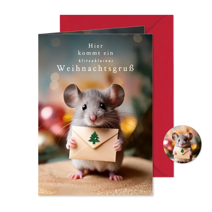 Weihnachtsgrußkarte kleine Maus mit Brief