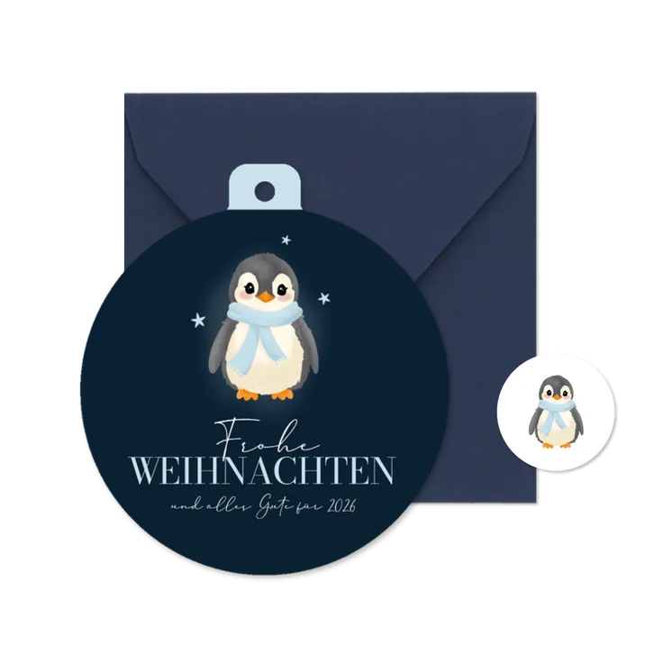Weihnachtsgrußkarte runde Form Pinguin