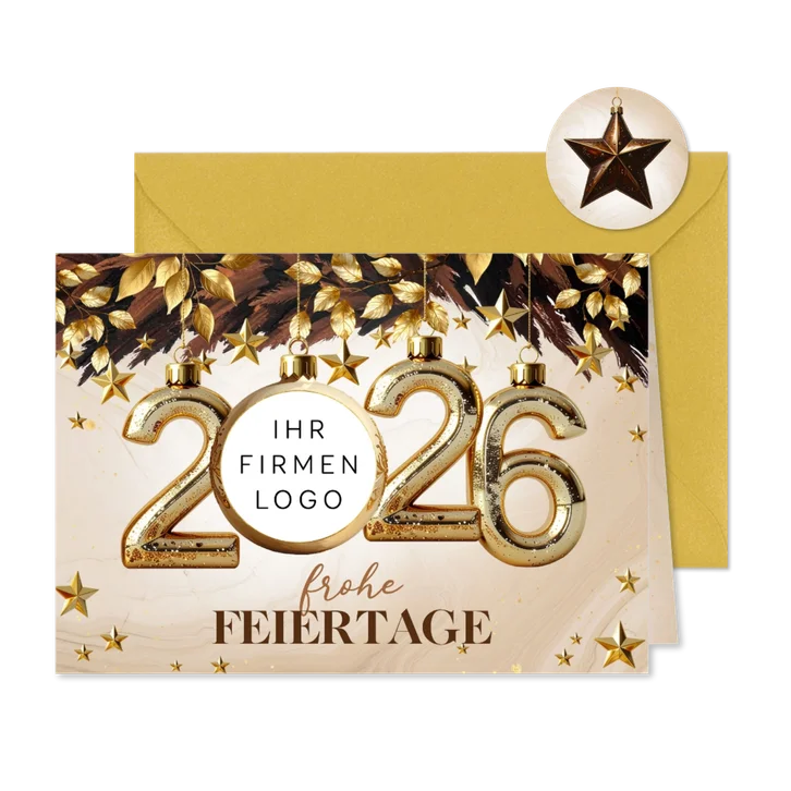 Weihnachtskarte 2026 Folienballons brauner Zweig Logo