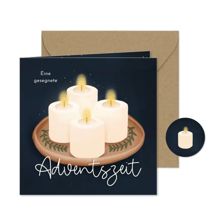 Weihnachtskarte 4 weiße Kerzen Adventszeit