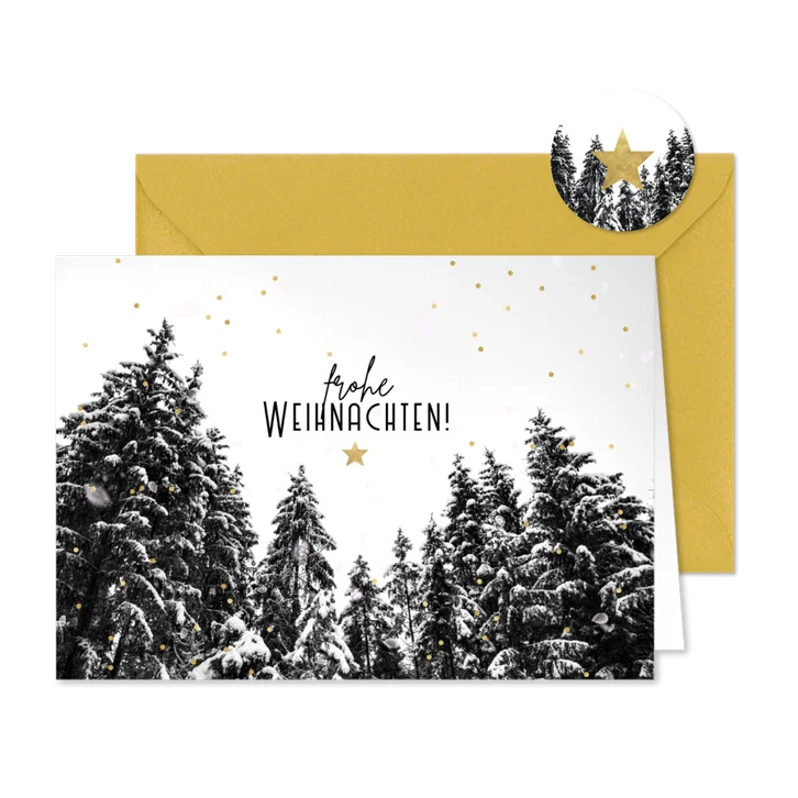 Weihnachtskarte beschneiter Wald