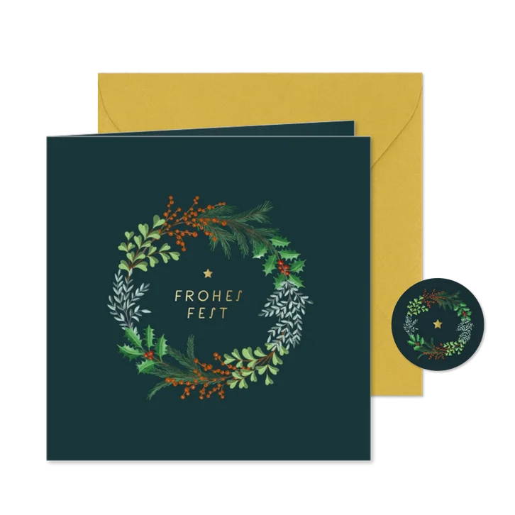Weihnachtskarte botanischer Weihnachtskranz