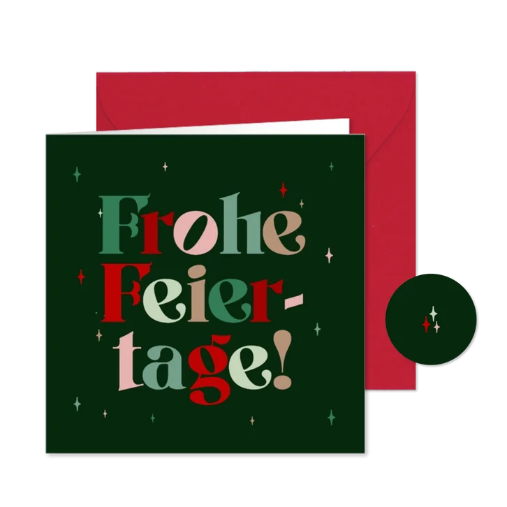 Weihnachtskarte Buchstaben grün mit Sternchen