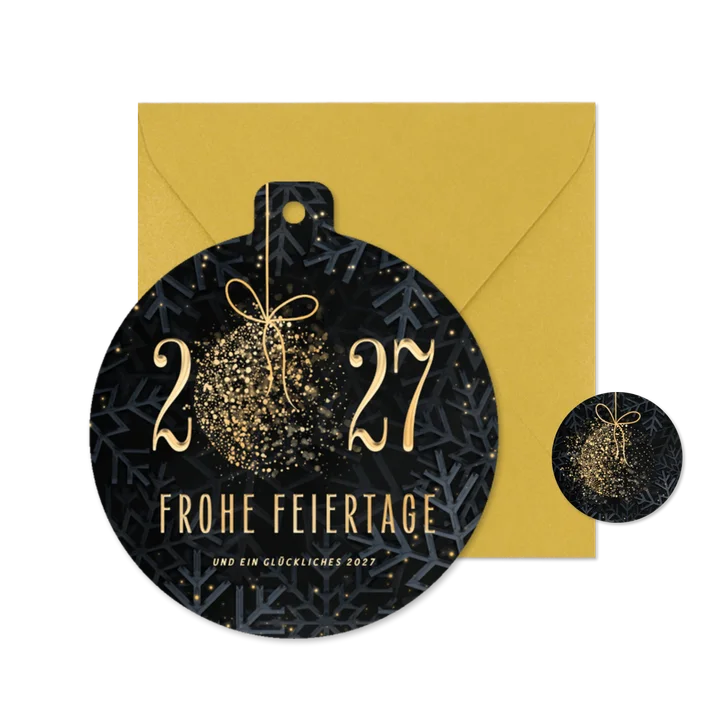 Weihnachtskarte Christbaumkugel-Form 'Frohe Feiertage'