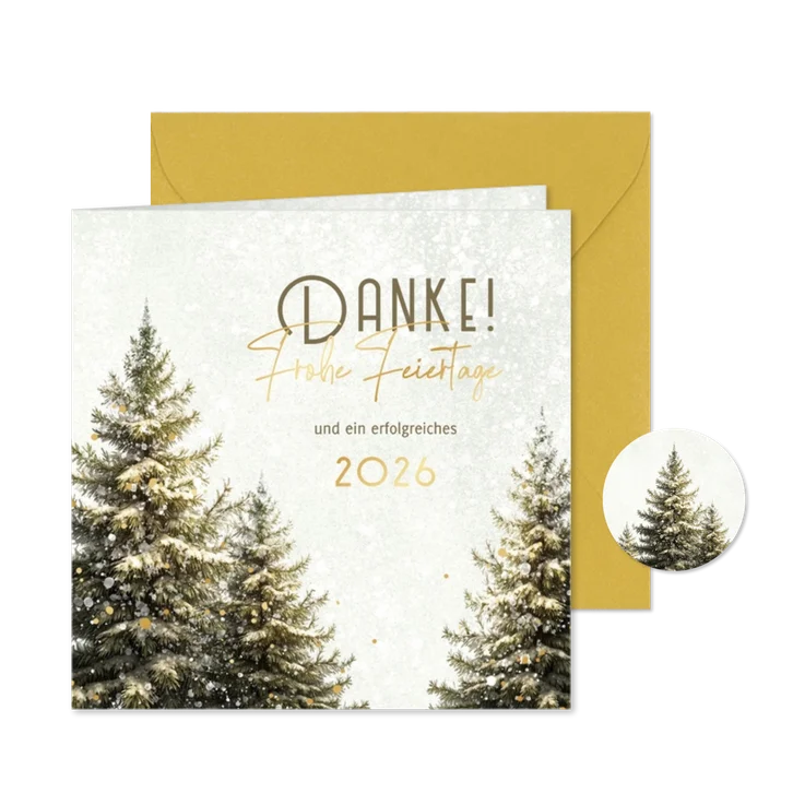 Weihnachtskarte 'Danke' Winterwald Tannenbäume im Schnee