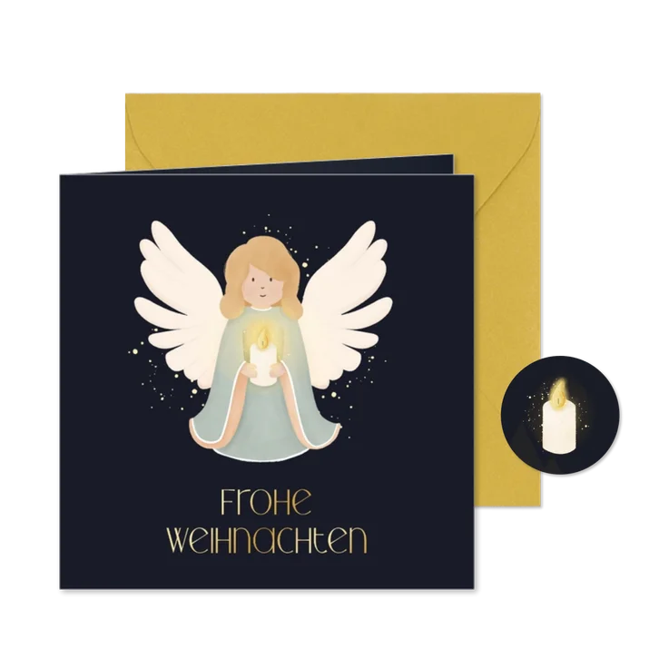 Weihnachtskarte Engel mit Kerzenlicht