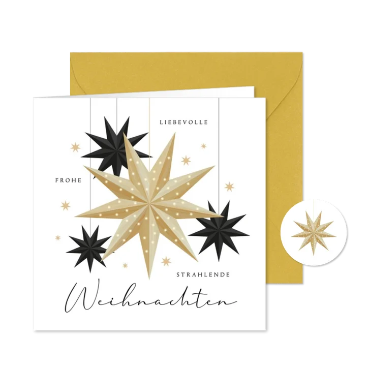 Weihnachtskarte Faltsterne Holz & schwarz