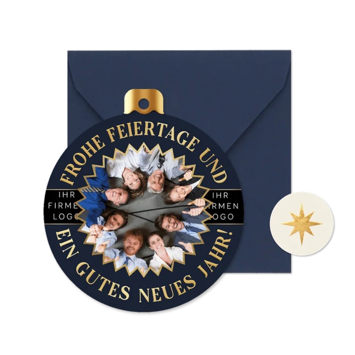 Weihnachtskarte Firma Weihnachtskugel Logo und Foto rund