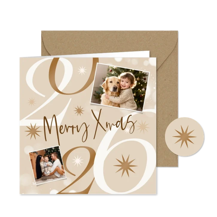 Weihnachtskarte Fotocollage 2026 mit Sternen