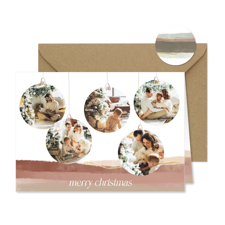 Weihnachtskarte Fotocollage in Weihnachtskugeln