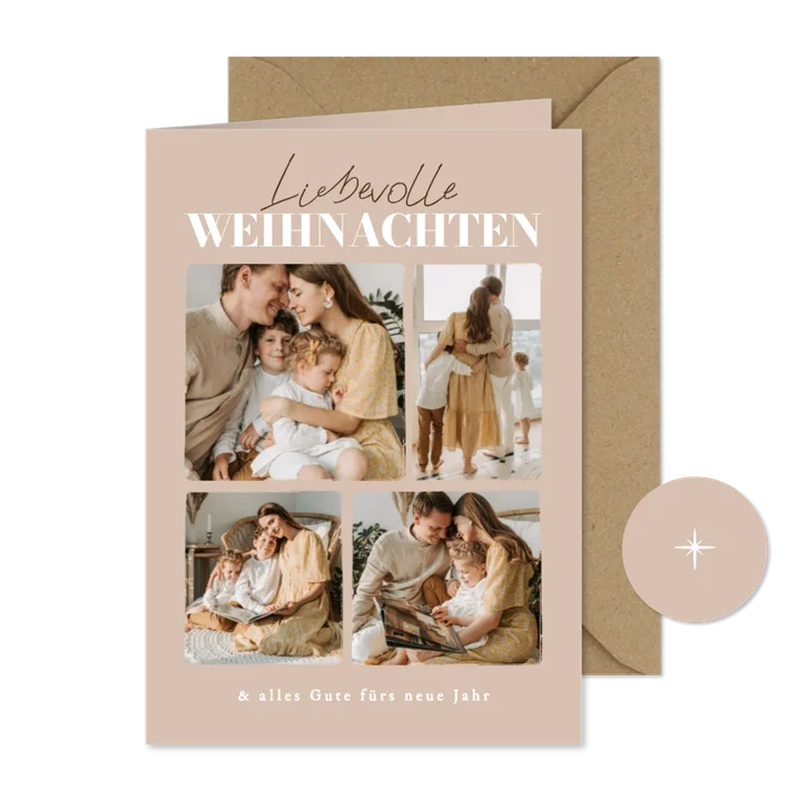 Weihnachtskarte Fotocollage 'liebevolle Weihnachten' beige