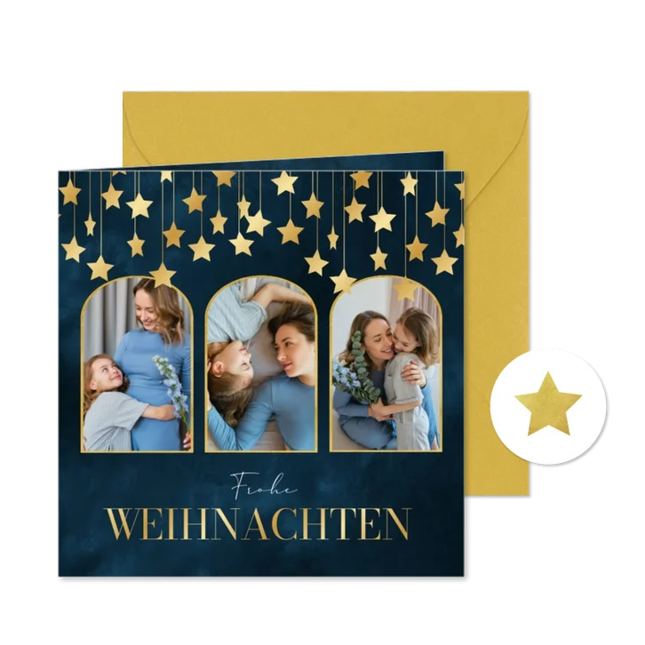 Weihnachtskarte Fotocollage mit Sternen