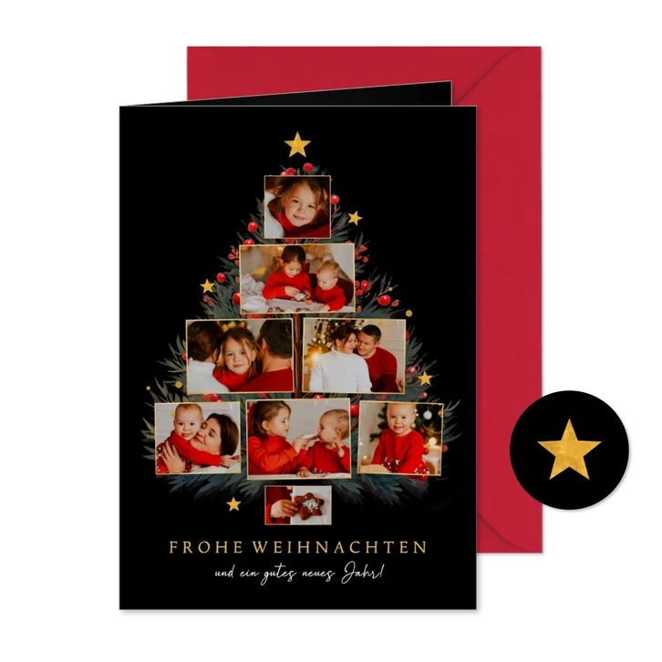 Weihnachtskarte Fotocollage Tannenbaum mit Beeren 
