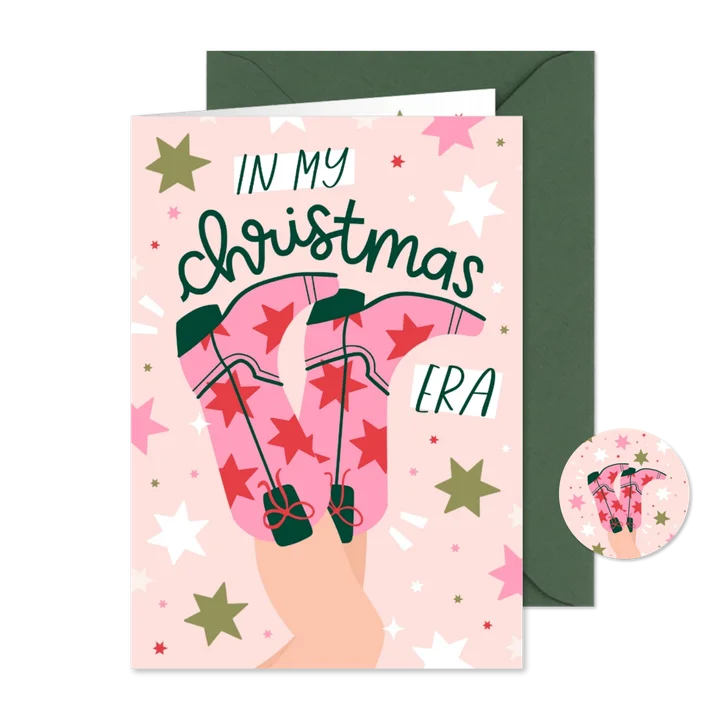 Weihnachtskarte Freundin 'in my Christmas era' Cowboystiefel