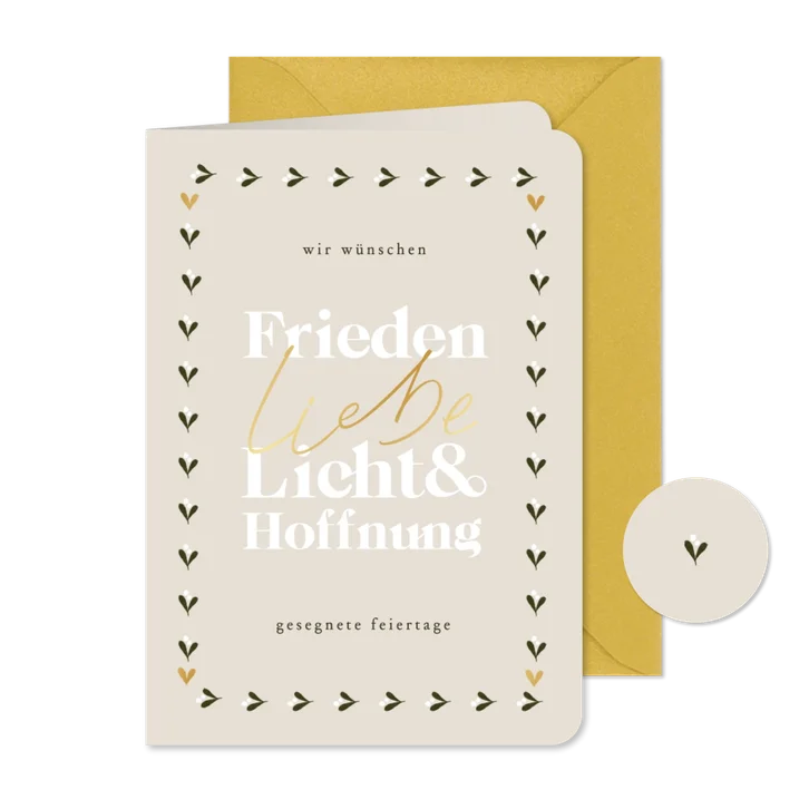 Weihnachtskarte 'Frieden, Liebe Licht & Hoffnung'