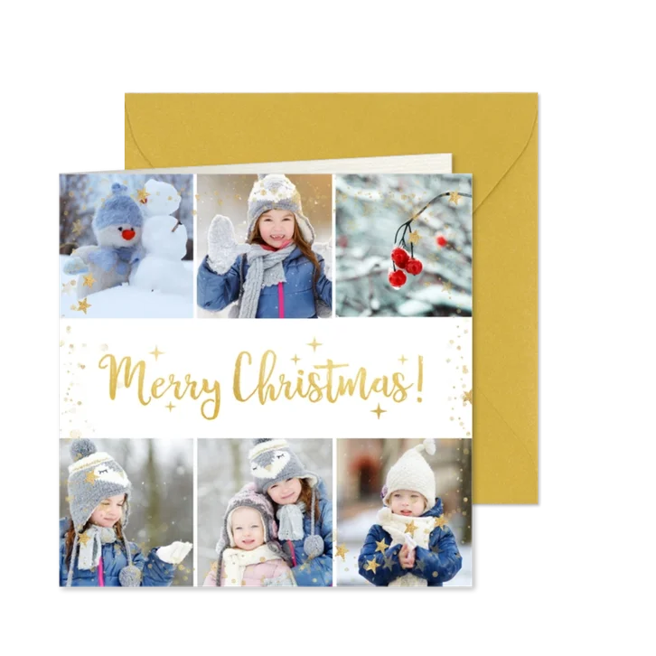 Weihnachtskarte fröhliche Fotocollage mit Sternen