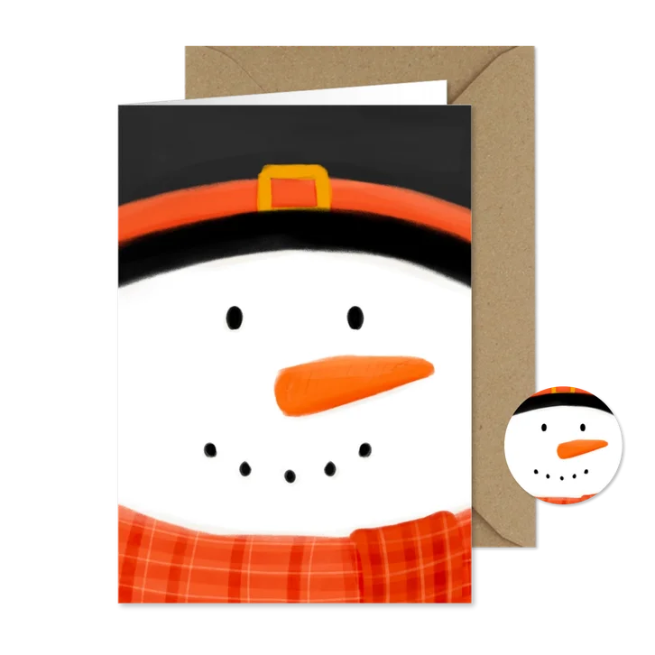 Weihnachtskarte fröhlicher Schneemann Gesicht 