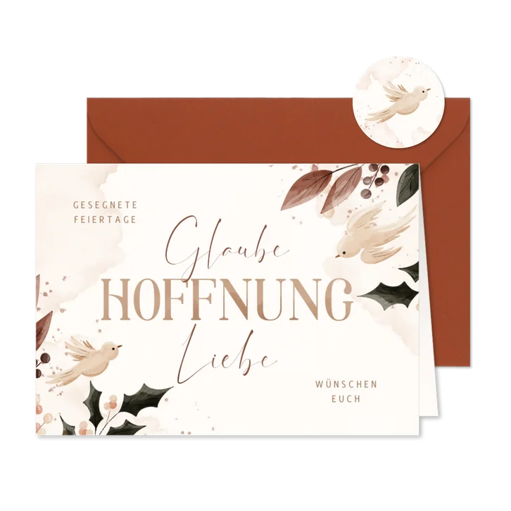 Weihnachtskarte 'Glaube, Hoffnung, Liebe' mit Tauben