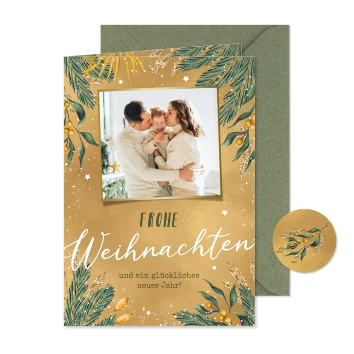 Weihnachtskarte Goldlook & Foto