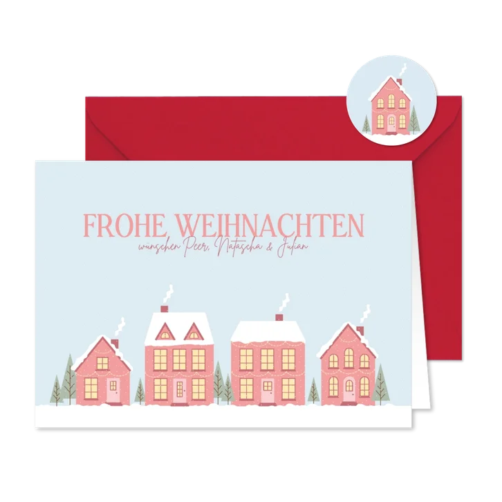 Weihnachtskarte Häuserreihe im Schnee