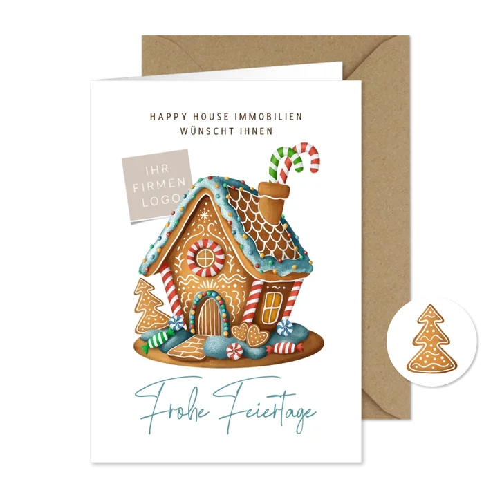 Weihnachtskarte Immobilienmakler Lebkuchenhaus
