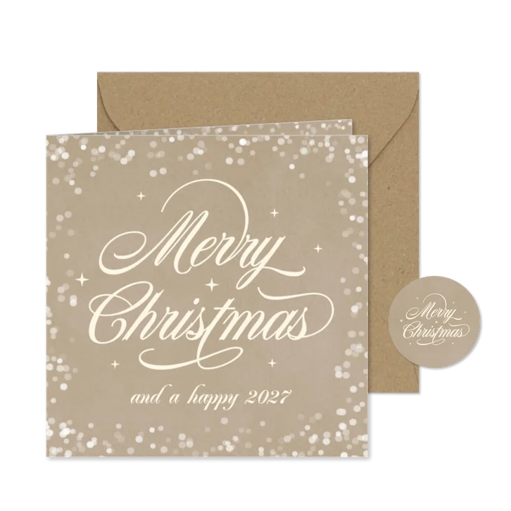 Weihnachtskarte klassisch Kalligraphie weiß Schneeflocken