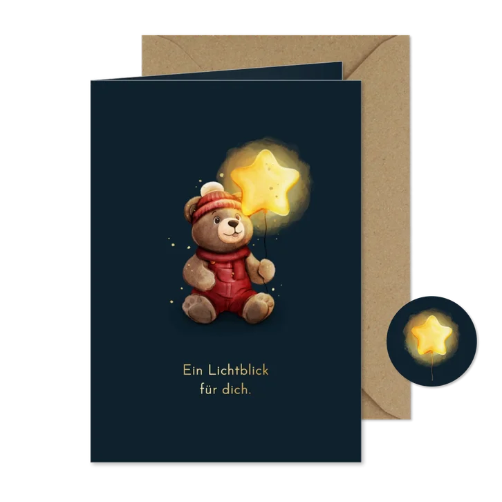 Weihnachtskarte Lichtblick Bärchen leuchtender Stern