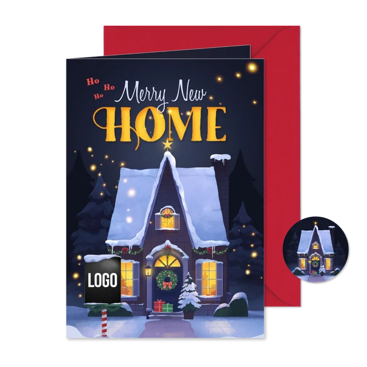 Weihnachtskarte Makler Immobilien Häuschen im Schnee